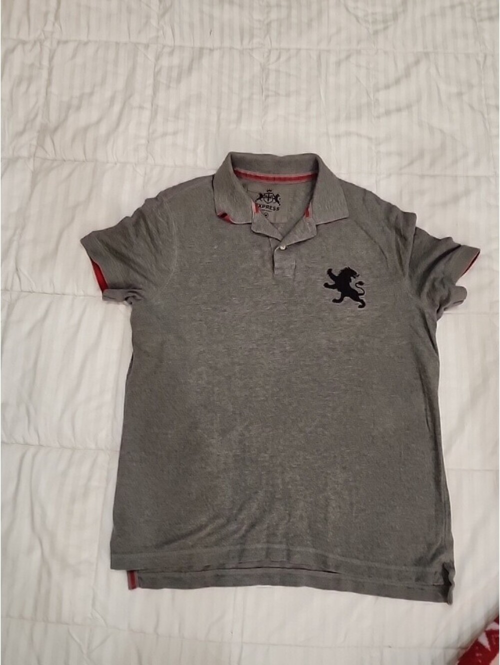 Vintage Express Polo Shirt Size M Gray with Big Logo Casual Short Sleeve